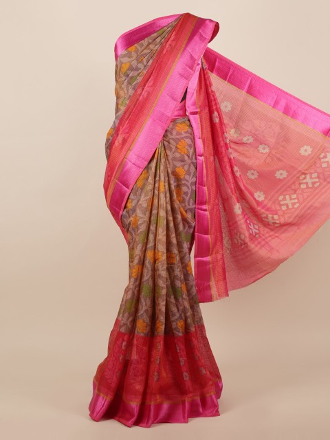

Pothys Brown & Pink Jute Silk Printed Saree
