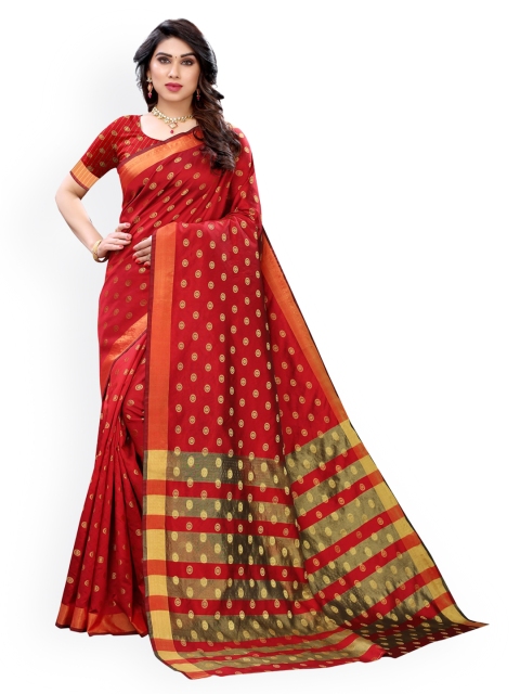 

KALINI Maroon & Gold-Toned Poly Silk Jacquard Woven Design Banarasi Saree