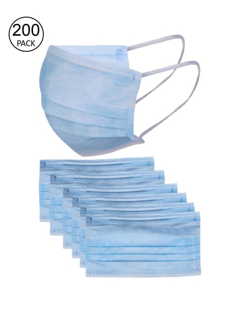 

OOMPH Unisex Pack Of 200 Blue Solid Non Surgical Disposable 3-Ply Masks