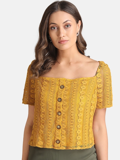 

Kazo Yellow Bardot Crop Top