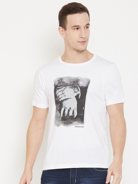 

Okane Men White Printed Round Neck T-shirt