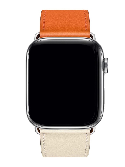 

macmerise Unisex Orange & Cream-Coloured Leather Apple Watch Band