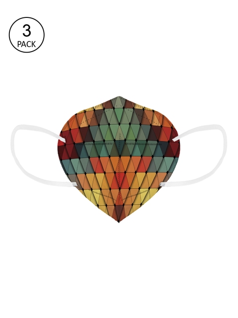 

Status Unisex Pack Of 3 Green & Orange Printed 4-Ply Reusable N95 Masks