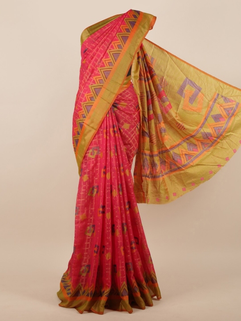 

Pothys Red & Green Jute Silk Printed Saree