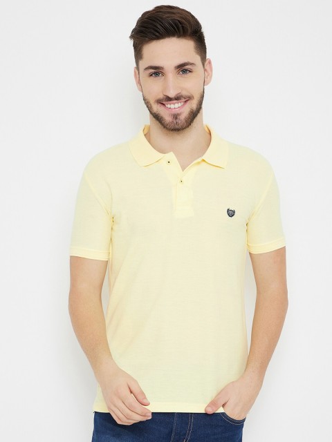 

Duke Men Yellow Solid Cotton Slim Fit Polo Collar T-shirt