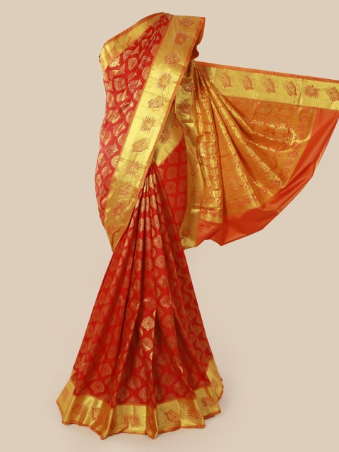 

Pothys Red & Gold-Toned Pure Silk Woven Design Kanjeevaram Saree