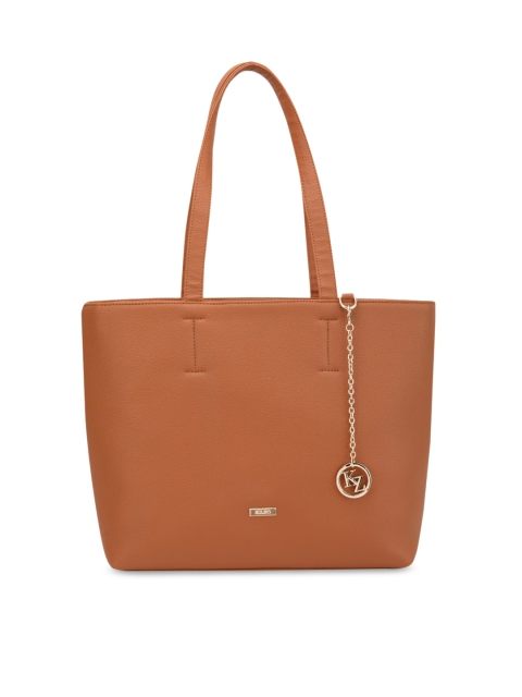 

Kazo Tan Brown Solid Tote Bag with Tab Detail
