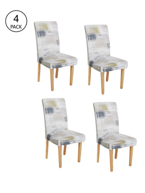 

Rajasthan Decor Set Of 4 Off-White & Yellow Printed Chair Covers