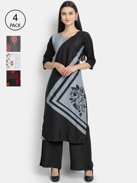 

Ethnic basket Women Pack Of 4 Printed Crepe Kurtas, Multi