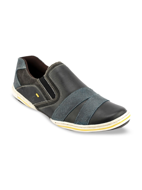 

ID Men Black Striped Leather Slip-On Sneakers