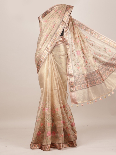 

Pothys Gold-Toned Printed Linen Blend Saree