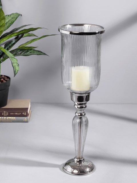 

Pure Home and Living Silver-Toned & Transparent Textured Vintage Hurricane Candle Holder