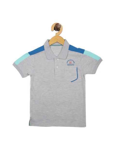

Stupid Cupid Boys Grey Melange Solid Polo Collar T-shirt