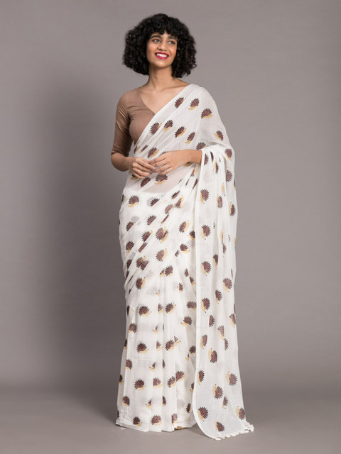 

Suta White Printed Pure Cotton Saree