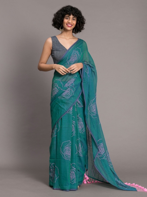 

Suta Teal Blue Printed Pure Cotton Saree