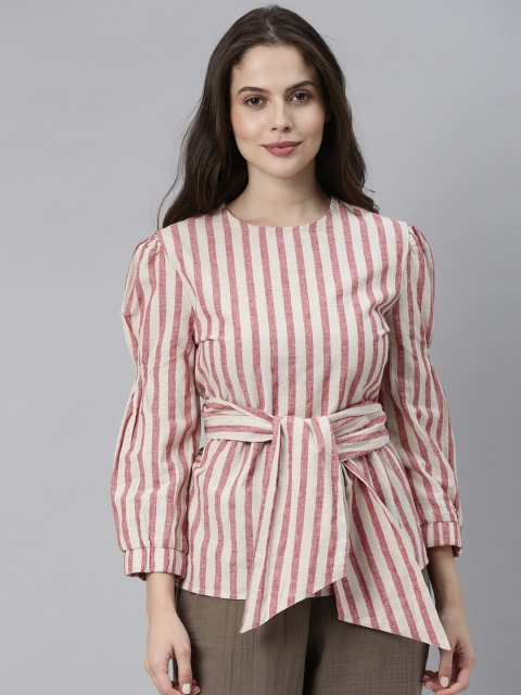 

RAREISM Women Red Striped Regular Top