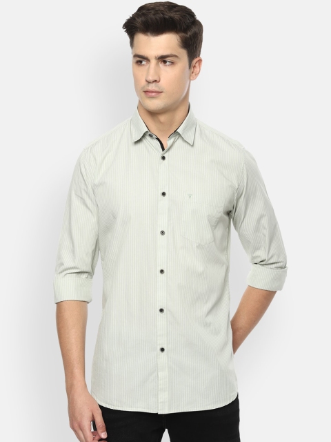 

Van Heusen Sport Men Green & White Slim Fit Striped Pure Cotton Casual Shirt