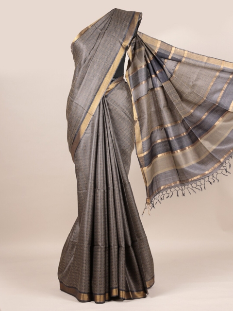 

Pothys Grey Pure Silk Printed Tussar Saree