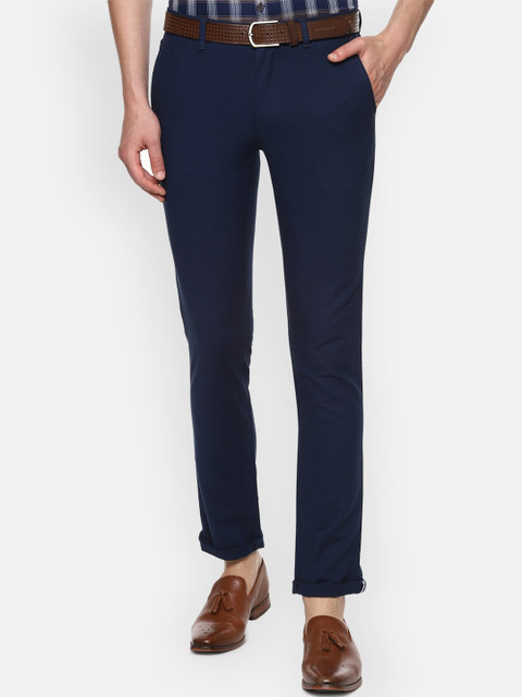 

V Dot Men Navy Blue Slim Fit Solid Regular Trousers