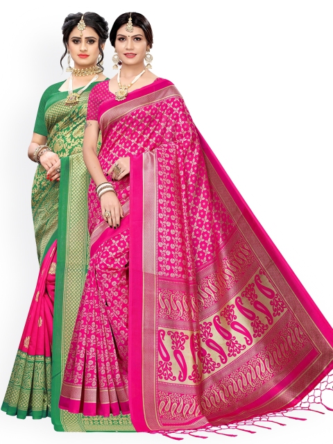

KALINI Pack Of 2 Pink & Green Art Silk Woven Design Saree