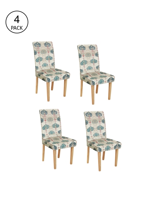 

Rajasthan Decor Set Of 4 Cream-Coloured & Pink Printed Chair Covers