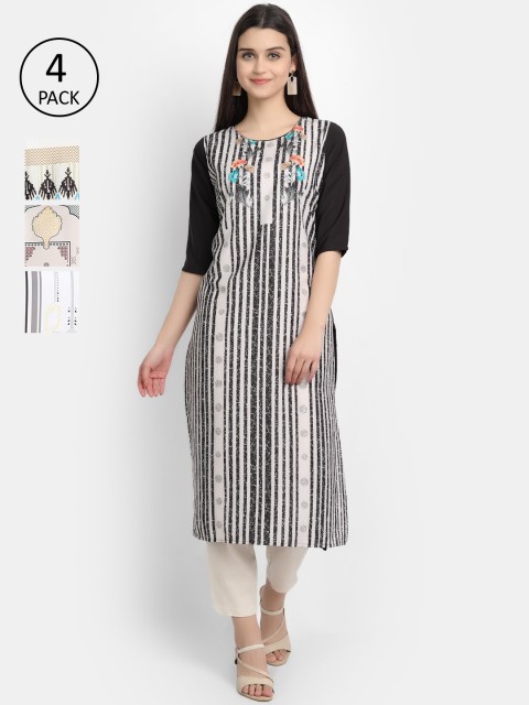 

Ethnic basket Women Pack of 4 Printed Crepe Kurtas, White