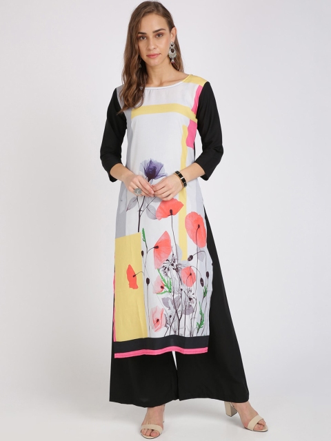 

Florence Women White & Black Floral Printed Straight Kurta & Palazzos