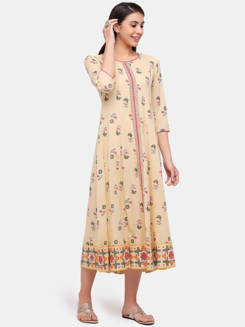 

IMARA Beige Floral A-Line Midi Dress