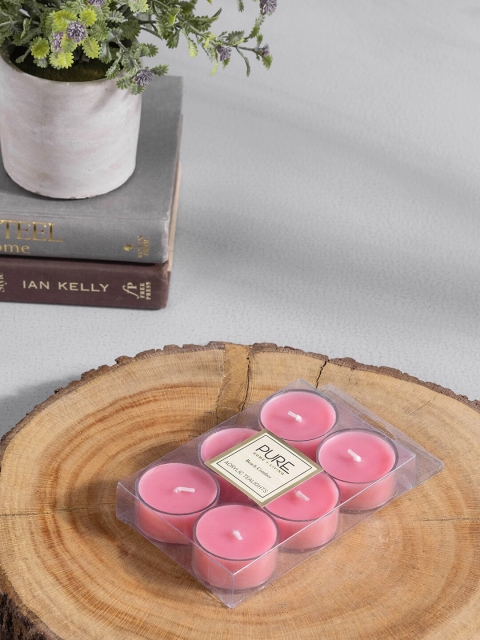 

Pure Home and Living Set Of 4 Pink Solid Beachcomber Pillar Tealight Candle Boxes