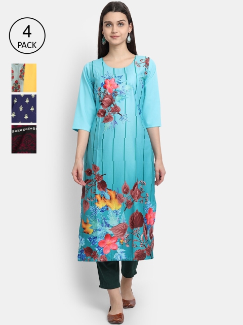 

Ethnic basket Women Pack Of 4 Printed Crepe Kurtas, Multi