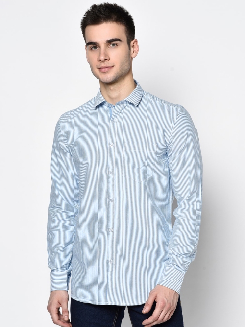 

METTLE Men Blue & White Regular Fit Striped Casual Shirt