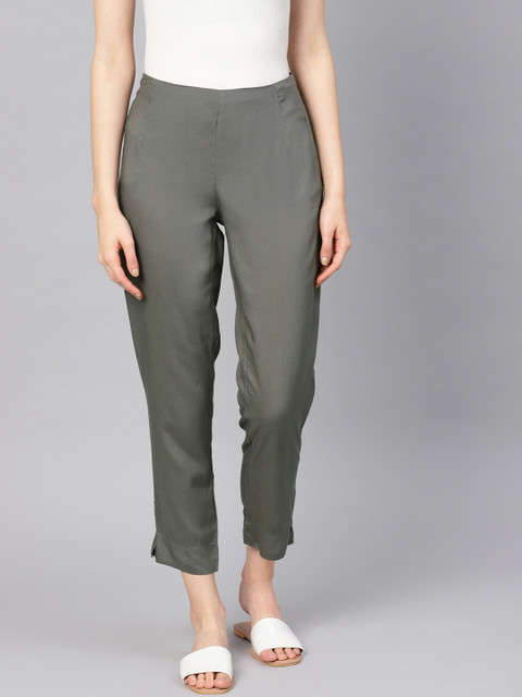 

KSUT Women Grey Regular Fit Solid Regular Trousers