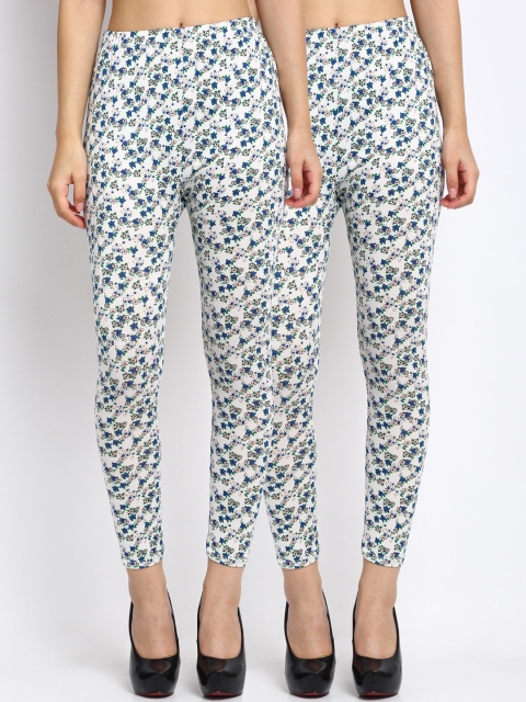 

NEUDIS Women Pack Of 2 White & Blue Printed Skinny Fit Ankle Length Crop Leggings