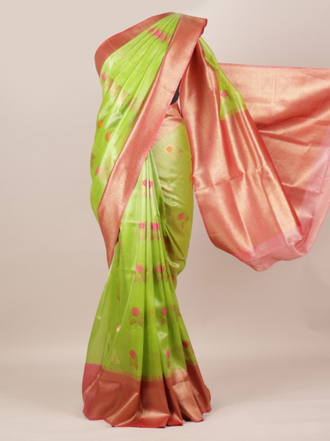 

Pothys Green & Peach-Coloured Pure Silk Woven Design Saree