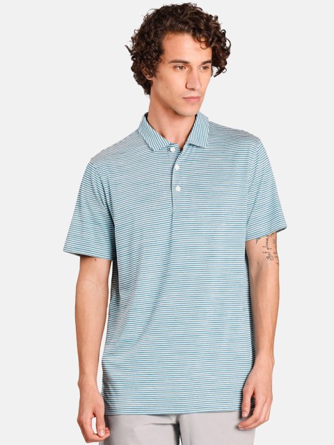 

Puma Men Blue & White Caddie Striped Golf Polo Collar T-shirt