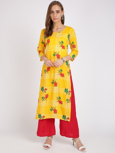 

Florence Women Yellow & Red Floral Checked Straight Kurta & Palazzos