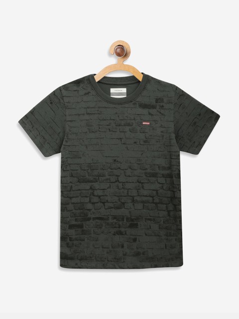 

Octave Boys Olive Green Printed Round Neck Cotton T-shirt
