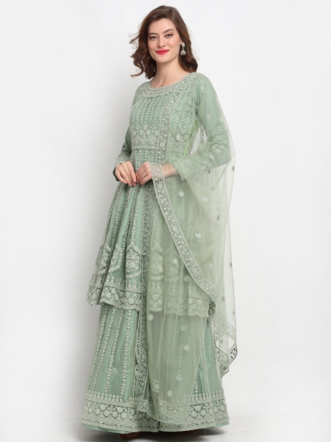 

Stylee LIFESTYLE Women Green Net Embroidered Dress Materia, Sea green