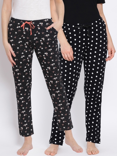 

Kanvin Women Pack Of 2 Printed Pure Cotton Lounge Pants, Black