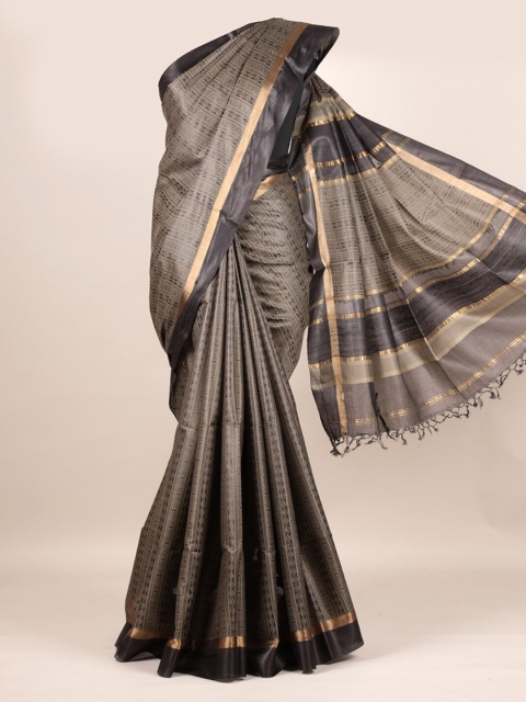 

Pothys Black & Beige Pure Silk Printed Tussar Saree