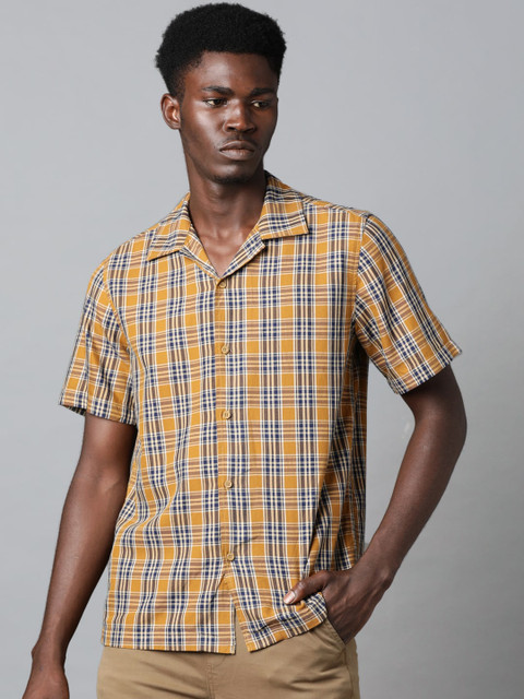 

Blue Saint Men Mustard Yellow & Blue Regular Fit Checked Casual Shirt