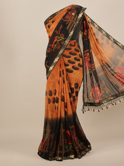 

Pothys Orange Printed Poly Chiffon Saree