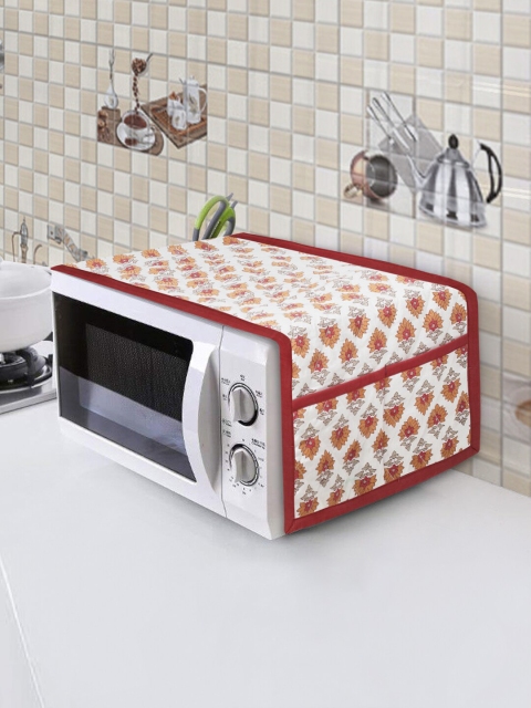 

Rajasthan Decor White & Red Floral Printed Cotton Quilted Microwave Cover
