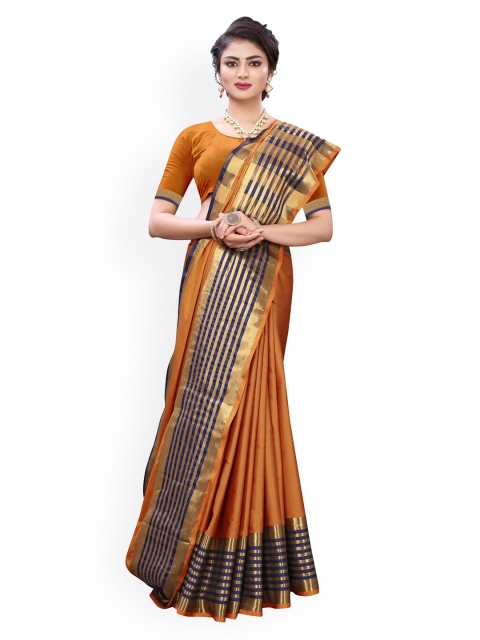 

KALINI Orange Poly Silk Solid Banarasi Saree