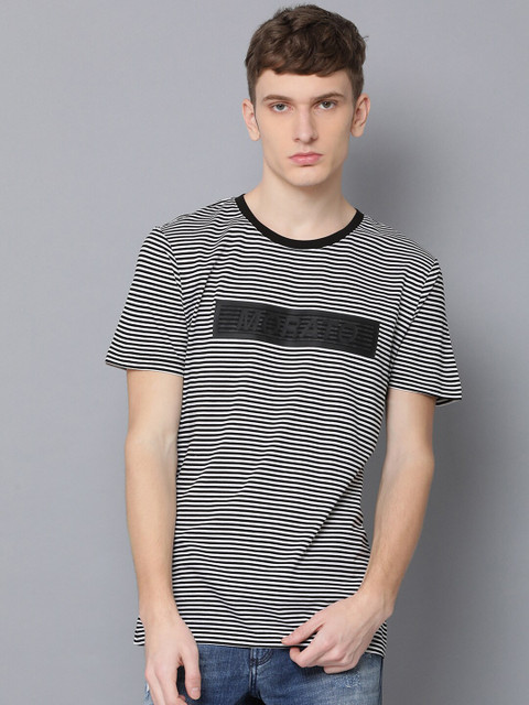 

Antony Morato Men Black & White Striped Round Neck T-shirt