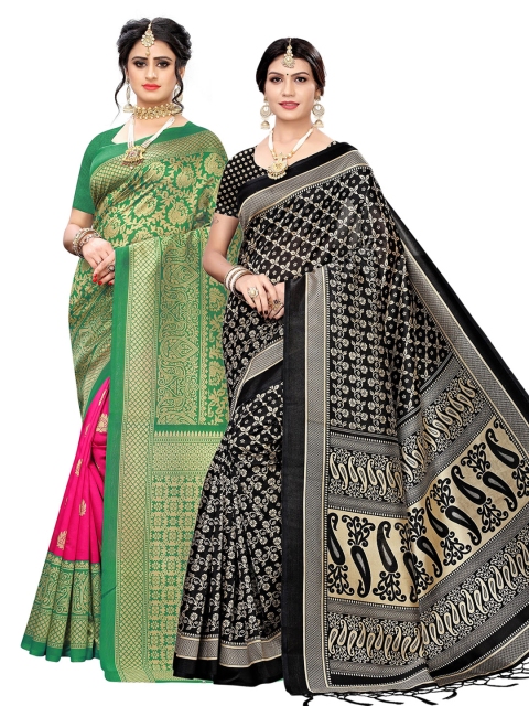 

KALINI Pack of 2 Black & Green Art Silk Woven Design Saree
