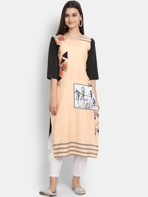 

Ethnic basket Women Peach-Coloured Geometric Printed Crepe Kurta