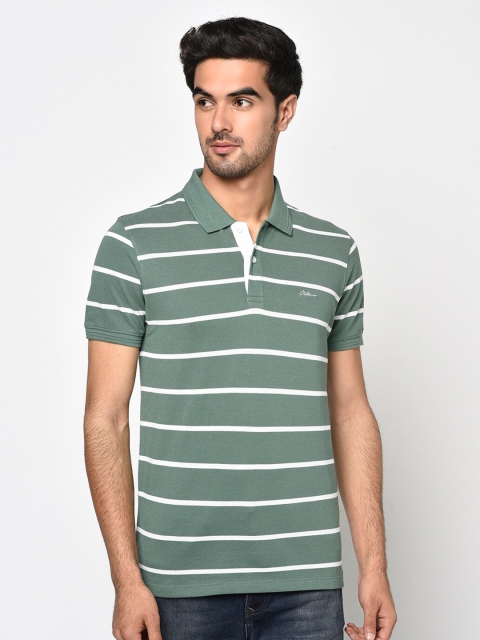 

Octave Men Olive & White Striped Polo Collar Cotton T-shirt
