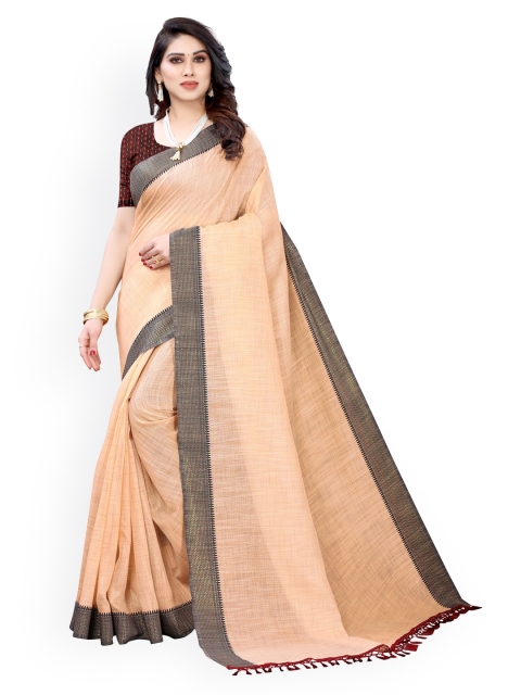 

KALINI Peach-Coloured Solid Polycotton Saree