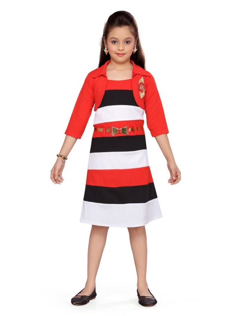 

Aarika Girls Red & White Striped Top with Skirt